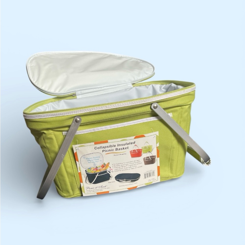 Lime Green Insulated Picnic Basket - Picture 2 of 4